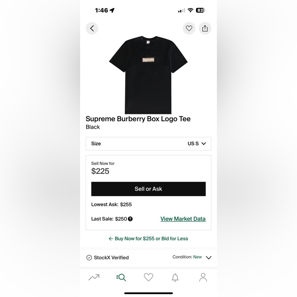 Supreme Burberry Box Logo Tee in Black SZ Small